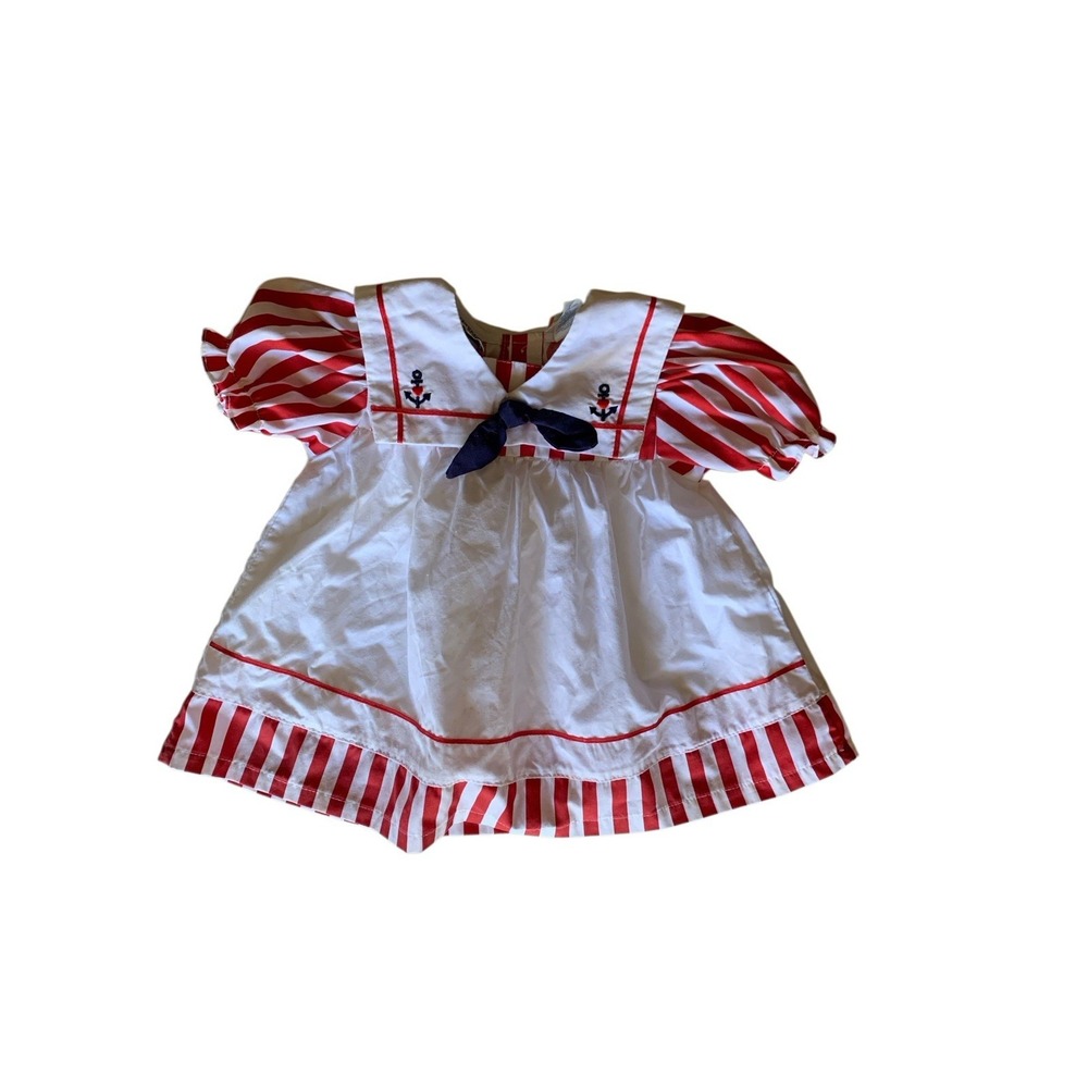 Vintage Mayfair Kids Baby Girls Sailor Dress White Red Blue Coastal Nautical 12M
